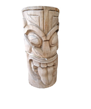 Tiki Mauri Tête en Bois de Coco Cendré - Décoration Exotique et Unique
