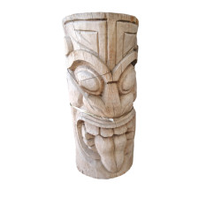 Tiki Mauri Tête en Bois de Coco Cendré - Décoration Exotique et Unique