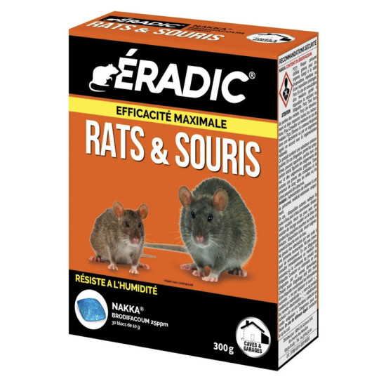 Raticide souricide - Blocs 300 g - ERADIC contre rat et souris de Jardinerie Bordeaux Libourne Gironde dans S036