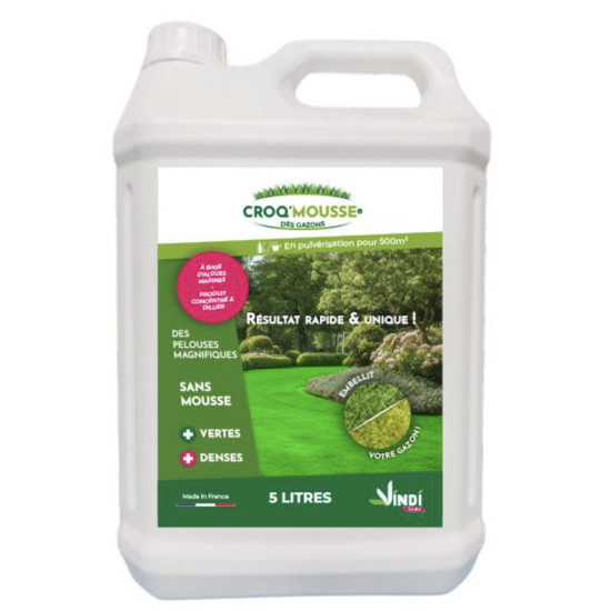 Croq'mousse pour la pelousse 5l - Anti mousse efficace pour le gazon de SOBAC - Bacteriosol - engrais bio dans S093