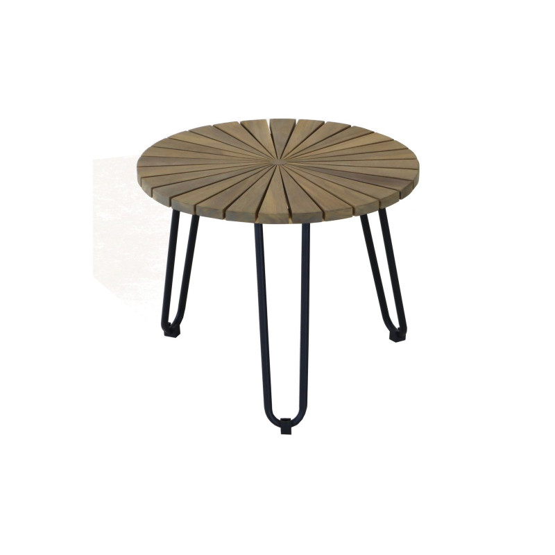 Table de Jardin COFFEE 50 en Acacia FSC 100% avec Pied en Acier Noir - Élégance Naturelle de Proloisirs - Océo - table et fau...