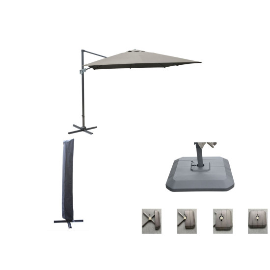 Parasol Déporté 3x3m Taupe avec Housse et Pied - Idéal Décoration Jardin et Terrasse de Proloisirs - Océo - table et fauteuil...
