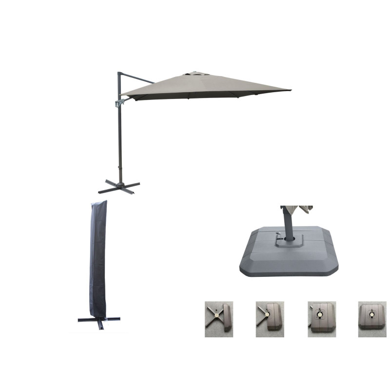 Parasol Déporté 3x3m Taupe avec Housse et Pied - Idéal Décoration Jardin et Terrasse de Proloisirs - Océo - table et fauteuil...