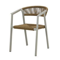 Fauteuil de Jardin Gabriel en Aluminium et Rope - Crème Naturel pour Décoration Élégante de Proloisirs - Océo - table et faut...