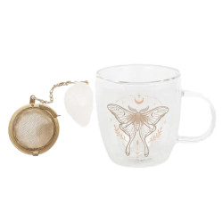 Tasse en verre double paroi avec infuseur de thé en cristal et motif de chauve-souris lunaie de Herboristerie et Esotérisme à...