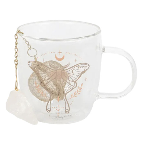 Tasse en verre double paroi avec infuseur de thé en cristal et motif de chauve-souris lunaie de Herboristerie et Esotérisme à...