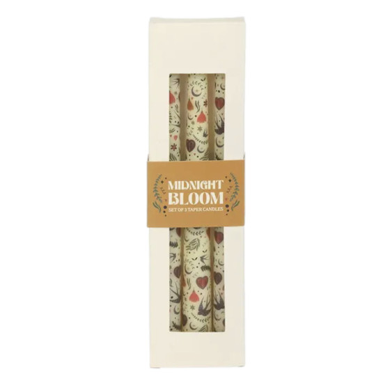 Ensemble de 3 bougies effilées à motif floral crème folk de Herboristerie et Esotérisme à Libourne dans S162
