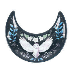 Assiette à bijoux en céramique lune en croissant avec chouette de Herboristerie et Esotérisme à Libourne dans S162