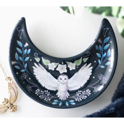 Assiette à bijoux en céramique lune en croissant avec chouette de Herboristerie et Esotérisme à Libourne dans S162
