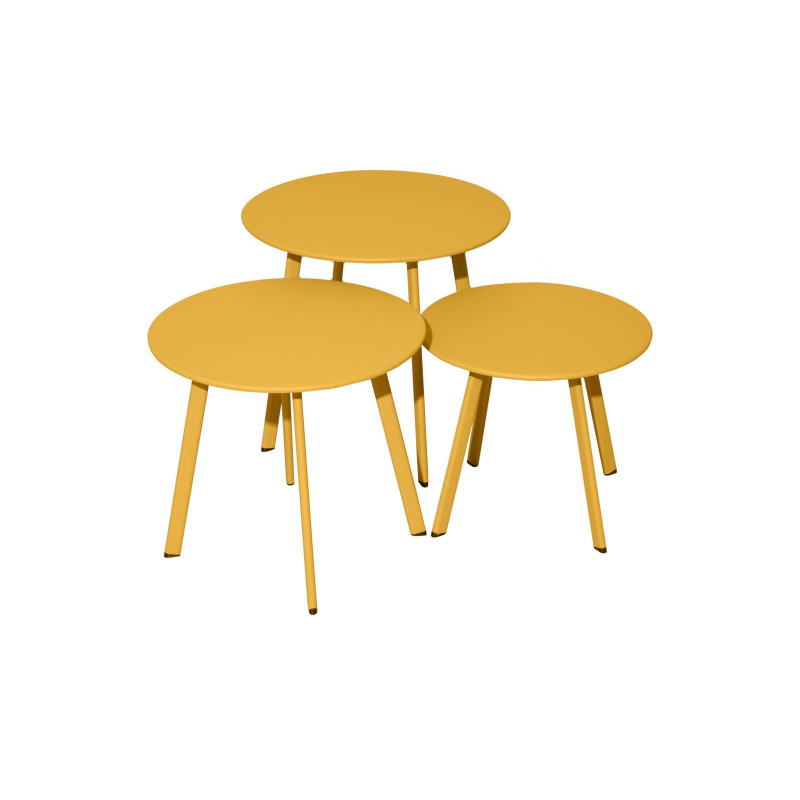 Table De Jardin Massai Lot De 3 Tables Basses En Acier Miel Design Élégant de  dans Table de jardin