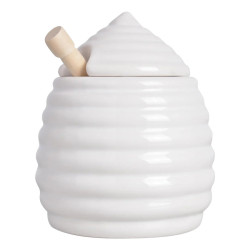 Pot à miel céramique + cuillère bois (L 10,9 x T 10,9 x H 12,6cm) de  dans E058