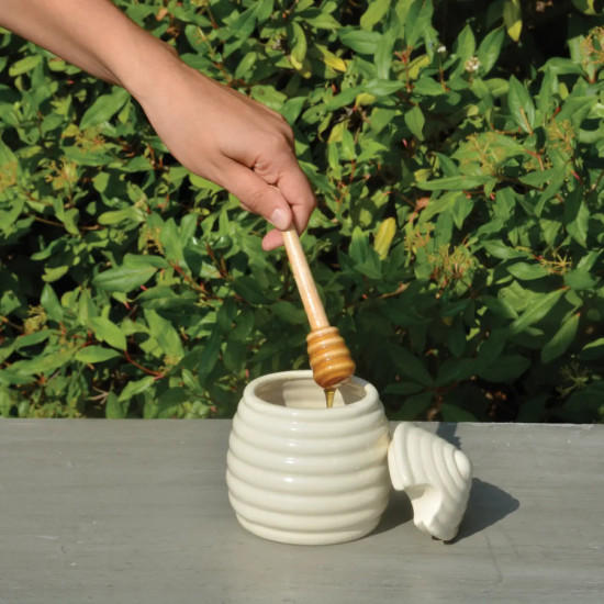 Pot à miel céramique + cuillère bois (L 10,9 x T 10,9 x H 12,6cm) de  dans E058