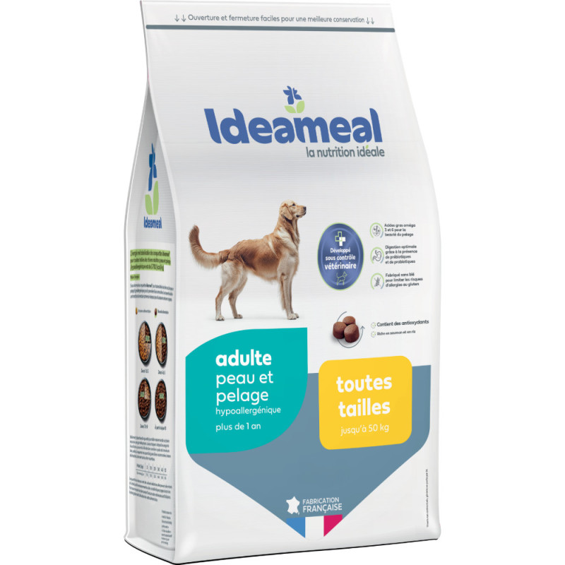 Croquettes Ideameal pour chien adulte, spéciales peau & pelage 12kg de Ideameal dans E1051
