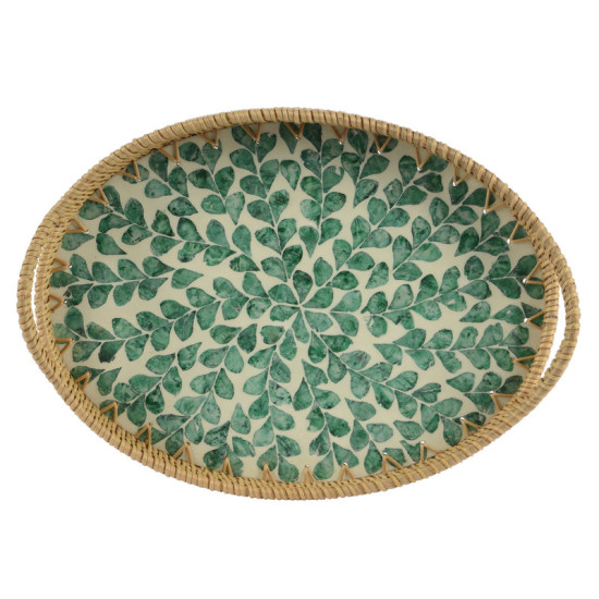 PLATEAU ROTIN MOTIF FEUILLES VERT 36X26CM de Décoration de la maison à Libourne dans K002