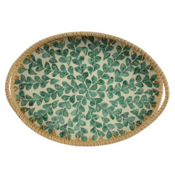 PLATEAU ROTIN MOTIF FEUILLES VERT 36X26CM de Décoration de la maison à Libourne dans K002