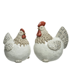 POULE TERRE CUITE BLANC CASSE 2ASS H20CM de Décoration de la maison à Libourne dans K002