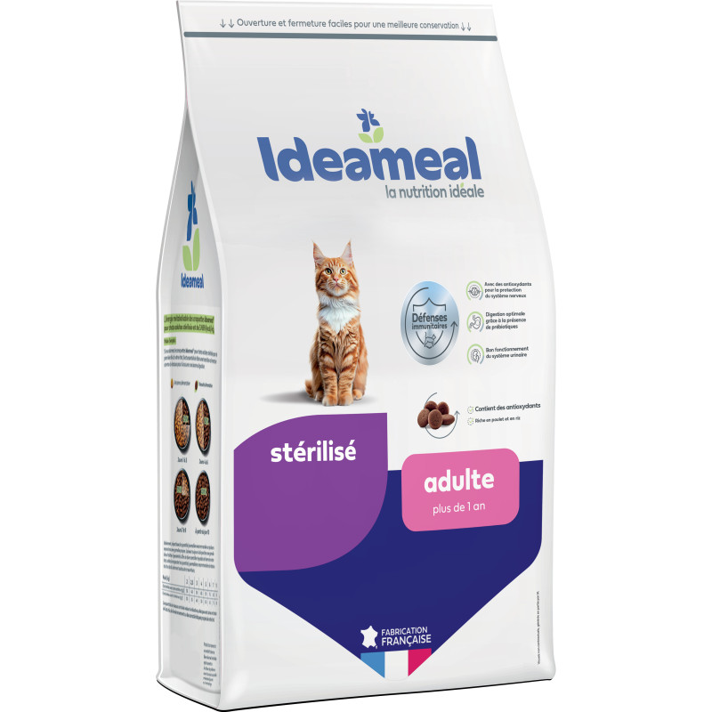 Croquettes Ideameal pour chat sterilise adulte 3kg, sans blé sans maïs de Ideameal dans E1051