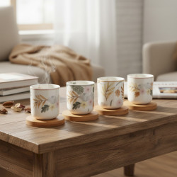 COFFRET JULIANA 4 TASSES SOUCOUPE BOIS de Décoration de la maison à Libourne dans E010