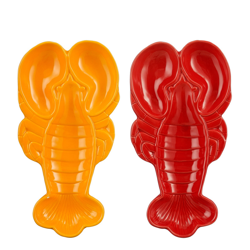 PLAT HOMARD ORANGE ROUGE ASSORTI L28XB15 H3.5CM de Edelman - deco maison et noël dans E009