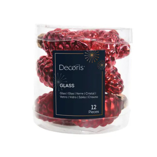 POMME PIN VERRE MIX ROUGE NOEL X12 de Déco de Noël - Jardinerie Bordeaux et Libourne dans K004