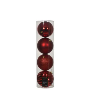 BOULE MIX ROUGE NOEL X4 de Déco de Noël - Jardinerie Bordeaux et Libourne dans K004