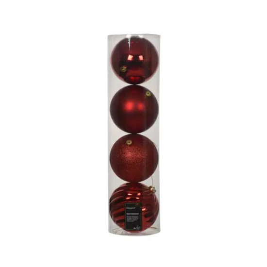 BOULE MIX ROUGE NOEL X4 de Déco de Noël - Jardinerie Bordeaux et Libourne dans K004