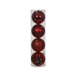 BOULE MIX ROUGE NOEL X4 de Déco de Noël - Jardinerie Bordeaux et Libourne dans K004