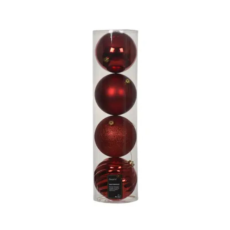 BOULE MIX ROUGE NOEL X4 de Déco de Noël - Jardinerie Bordeaux et Libourne dans K004