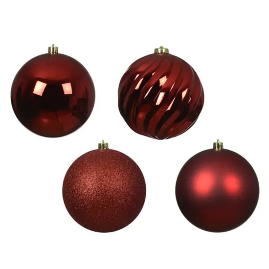 BOULE MIX ROUGE NOEL X4 de Déco de Noël - Jardinerie Bordeaux et Libourne dans K004