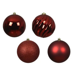 BOULE MIX ROUGE NOEL X4 de Déco de Noël - Jardinerie Bordeaux et Libourne dans K004