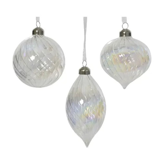 BOULE VERRE IRISE A/TORSADES D8CM 3ASS de Déco de Noël - Jardinerie Bordeaux et Libourne dans K004