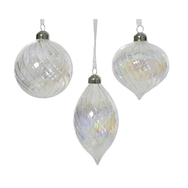 BOULE VERRE IRISE A/TORSADES D8CM 3ASS de Déco de Noël - Jardinerie Bordeaux et Libourne dans K004