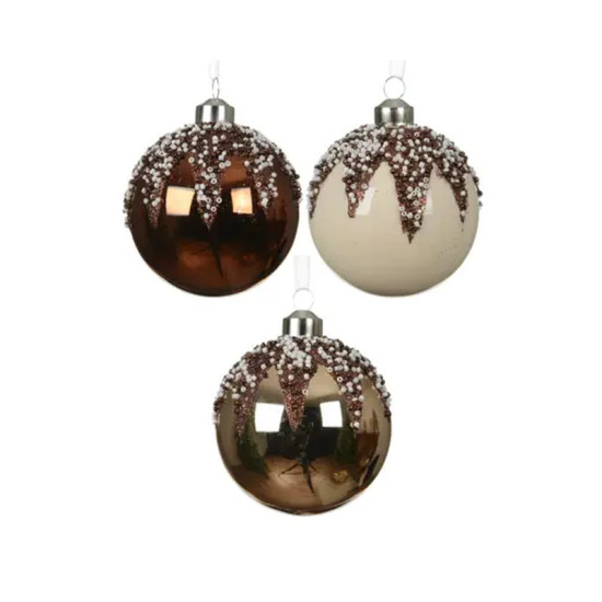 BOULE A/PERLES SUR DESSUS D8CM 3COL ASS de Déco de Noël - Jardinerie Bordeaux et Libourne dans K004