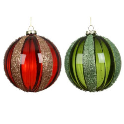 BOULE TRANSPARENT RAYURES+PAILLETTES D12CM 2COL de Déco de Noël - Jardinerie Bordeaux et Libourne dans K004