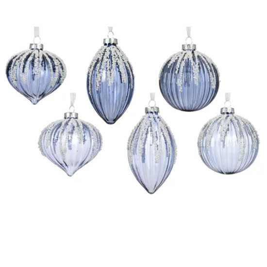 BOULE VERRE LIGNES PERLES BLANCHES D8CM 2ASS de Déco de Noël - Jardinerie Bordeaux et Libourne dans K004