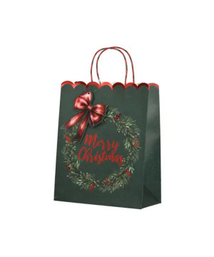 SAC CADEAU COURONNE ROUGE/VERT H16.5CM de Déco de Noël - Jardinerie Bordeaux et Libourne dans K004