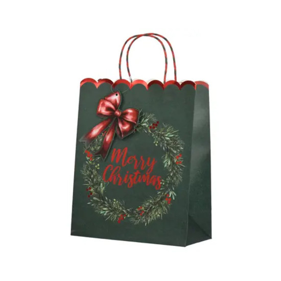SAC CADEAU COURONNE ROUGE/VERT H16.5CM de Déco de Noël - Jardinerie Bordeaux et Libourne dans K004