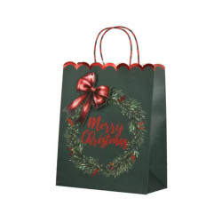 SAC CADEAU COURONNE ROUGE/VERT H16.5CM de Déco de Noël - Jardinerie Bordeaux et Libourne dans K004