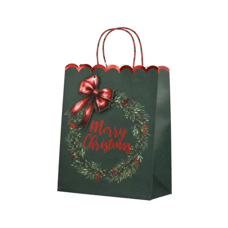 SAC CADEAU COURONNE ROUGE/VERT H16.5CM de Déco de Noël - Jardinerie Bordeaux et Libourne dans K004