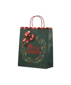 SAC CADEAU COURONNE ROUGE/VERT H38CM de Déco de Noël - Jardinerie Bordeaux et Libourne dans K004