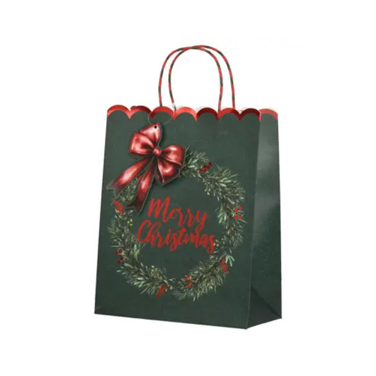 SAC CADEAU COURONNE ROUGE/VERT H38CM de Déco de Noël - Jardinerie Bordeaux et Libourne dans K004