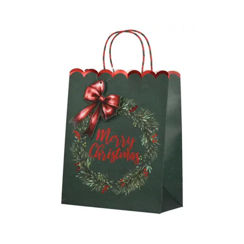 SAC CADEAU COURONNE ROUGE/VERT H38CM de Déco de Noël - Jardinerie Bordeaux et Libourne dans K004