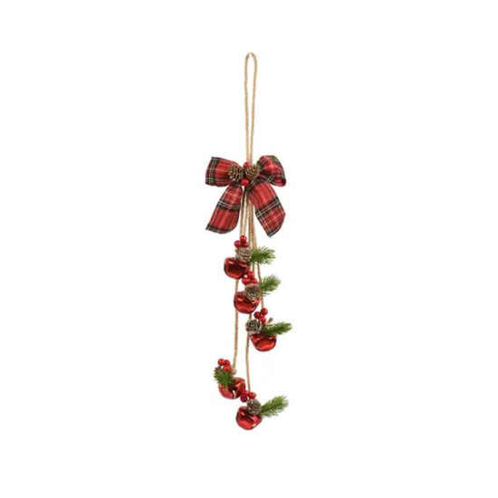 BOTTE 5 CLOCHETTES+NOEUD+BAIES ROUGE H34CM de Déco de Noël - Jardinerie Bordeaux et Libourne dans K004