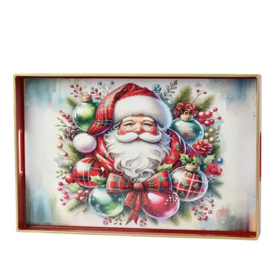 PLATEAU BORD DORE ROUGE/COULEUR 40X26CM H3.5CM de Déco de Noël - Jardinerie Bordeaux et Libourne dans K004