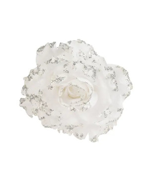 ROSE SUR CLIP AVEC PAILLETTES BLANC D14CM de Déco de Noël - Jardinerie Bordeaux et Libourne dans K004