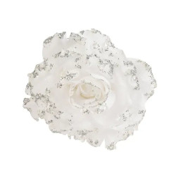 ROSE SUR CLIP AVEC PAILLETTES BLANC D14CM de Déco de Noël - Jardinerie Bordeaux et Libourne dans K004