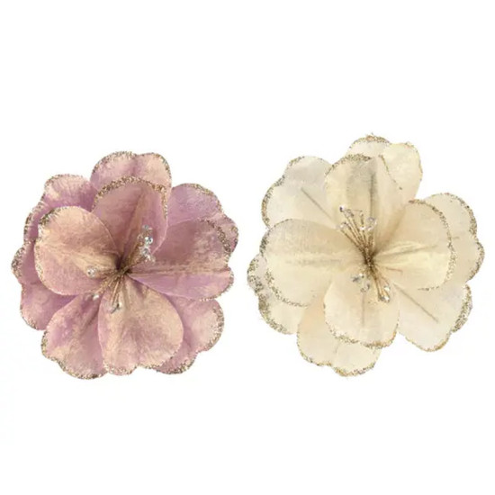 FLEUR AVEC PAILLETTES D14CM 2COL ASS de Déco de Noël - Jardinerie Bordeaux et Libourne dans K004