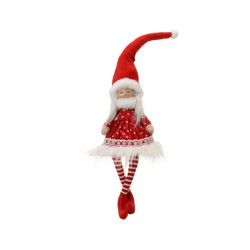 FILLE ASSIS A/JAMBES PENDANTES ROUGE/BLANC H60CM de Déco de Noël - Jardinerie Bordeaux et Libourne dans K004