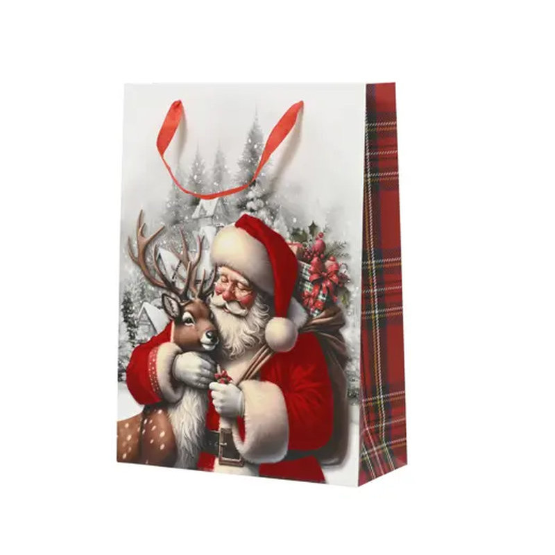SAC CADEAU PERE NOEL+CERF ROUGE/COULEUR H24CM de Déco de Noël - Jardinerie Bordeaux et Libourne dans K004