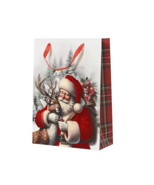 SAC CADEAU PERE NOEL+CERF ROUGE/COULEUR H32CM de Déco de Noël - Jardinerie Bordeaux et Libourne dans K004